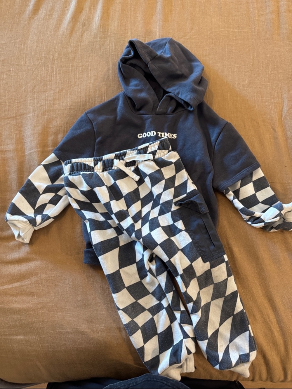 Kids Navy 'Good Times' Hoodie & Checkered Jogger Set
